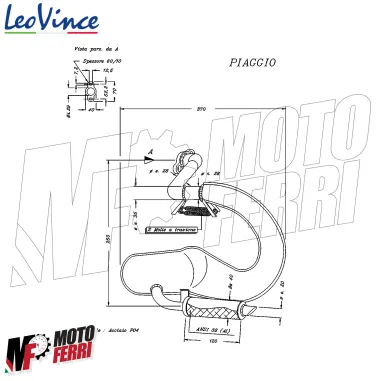 Marmitta Leovince Racing Vespa 50 Special R L N per Cilindro Dm 47 50 55 57,5