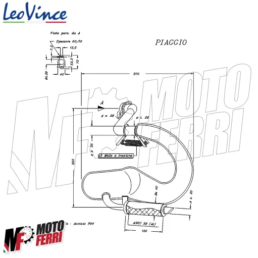 Marmitta Leovince Racing Vespa 50 Special R L N per Cilindro Dm 47 50 55 57,5