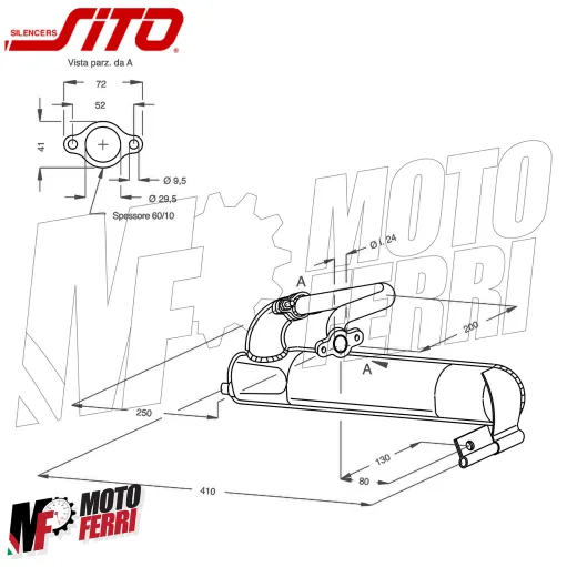 Marmitta Sito Siluro Nera Vespa 50 Special R L N 125 ET3 Primavera Motore a 130