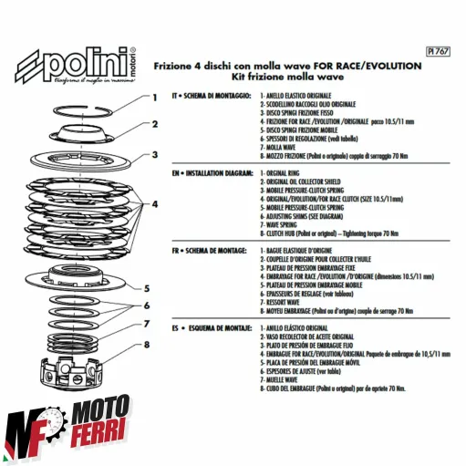 MF2395 Frizione Molla Wave For Race Polini Vespa 50 Special R L N PK ET3 Ape