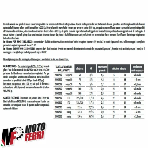 MF2395 Frizione Molla Wave For Race Polini Vespa 50 Special R L N PK ET3 Ape