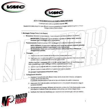 MF9824 Kit Pompa Freno VMC Manubrio Piaggio Vespa 50 125 PK S XL RUSH