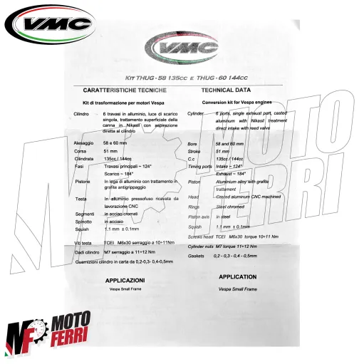 MF9830 Cilindro VMC THUG 60 Lamellare 144 cc Vespa 50 Special ET3 PK S XL 125