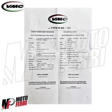 MF3408 Cilindro VMC Type R DM 58 114cc Vespa 50 Special L R N PK HP S XL APE