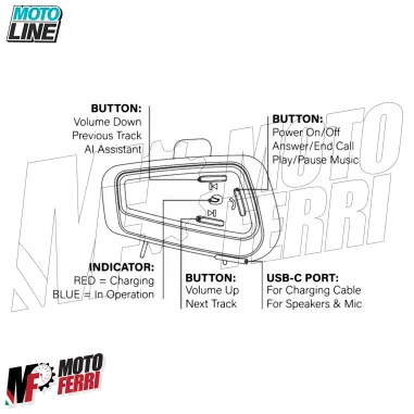 MF4663 Interfono MotoLine Bluetooth Casco Moto Scooter Jet Modulare