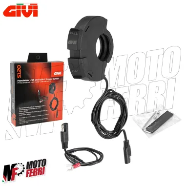 MF4899 Presa USB + USB C Manubrio Elettrica GIVI S120 Universale Moto Scooter