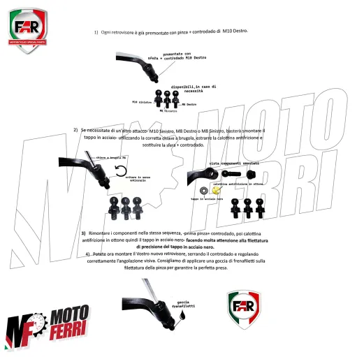 MF5896 Specchietti Retrovisori Ali FAR Universale Moto da Manubrio Naked Nero