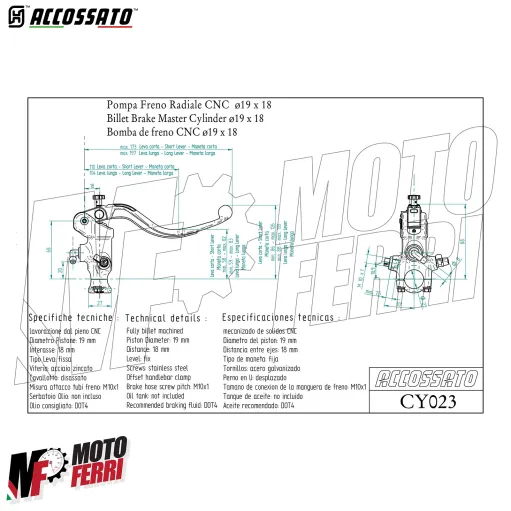 MF8342 Pompa Freno Anteriore Radiale ACCOSSATO 19x18 Leva Naturale Fissa Moto