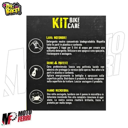 MF3538 Kit Pulizia Moto Scooter DR BIKE CARE Shampoo Cera Lucidante Panno