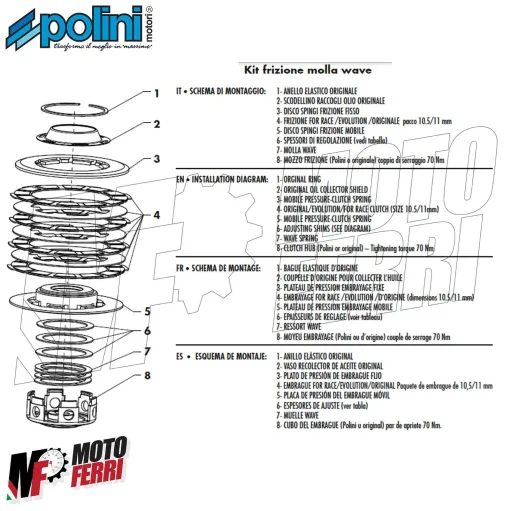 MF2724 Frizione Molla Wave Evolution Polini Vespa 50 Special R L N PK ET3 Ape