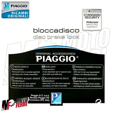 Bloccadisco Origin Piaggio Vespa GT GTS Super Sport HPE iGet 125 200 250 300 310