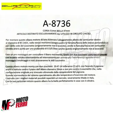 MF2569 Albero Motore Quattrini A-8736 Cono 20 Vespa 50 Special ET3 PK 125