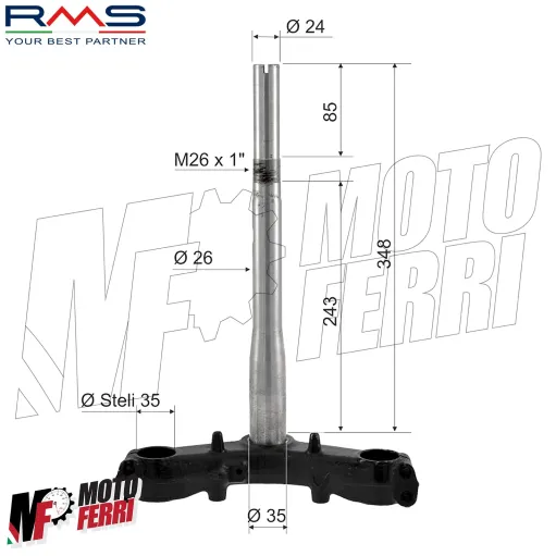 MF335x - Testa Croce Forcella Anteriore RMS per Honda SH 300 I dal 2007 al 2015