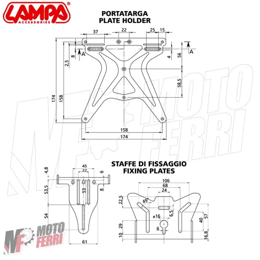 MF3366 Portatarga Universale Moto Lampa Aero-X Regolabile Alluminio Omologato