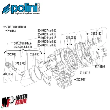Kit Cilindro Gruppo Termico Polini 47,6 Piaggio LC Runner ZIP NRG MC3 SR Quartz