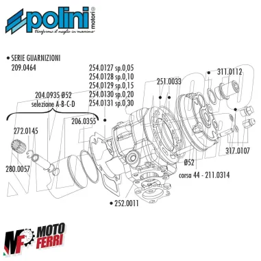 Kit Cilindro Gruppo Termico Polini 52 Corsa 44 Piaggio LC Runner ZIP NRG Quartz