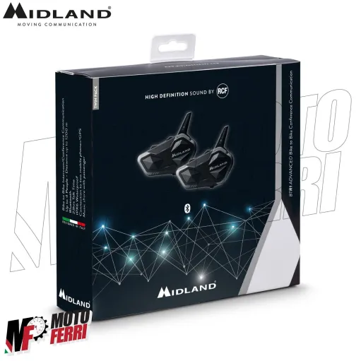 MF4051 Kit 2 Interfono Midland BTR1 Advanced Bluetooth Moto Scooter 2 Caschi