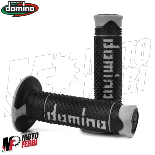 MF4218 - Manopole Domino Racing Nero / Grigio Soft Grips Moto Cross Universali