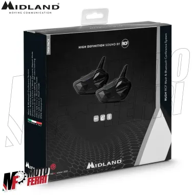 MF4050 Kit 2 Interfono Midland BT Rush Mesh & Bluetooth Moto Scooter 2 Caschi