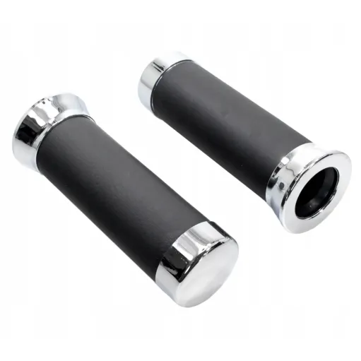 Coppia Manopole Manicotti Manubrio Moto Custom style nero / cromato chiuse