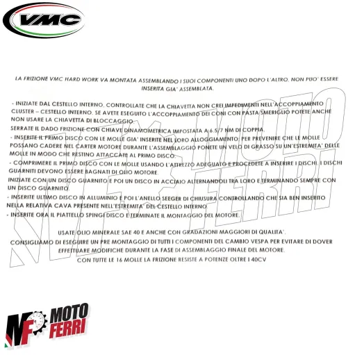 MF4415 Frizione VMC Hard Work 5 Dischi a 16 Molle Vespa 50 125 Special ET3 PK