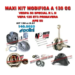KIT MODIFICA CILINDRO 130 POLINI ALBERO MOTORE CAMPANA CUFFIA VESPA 50 SPECIAL R