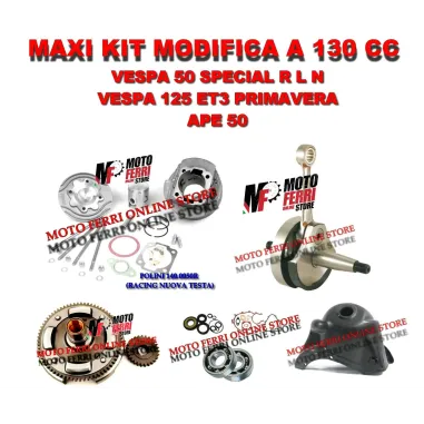 KIT MODIFICA CILINDRO RACING 130 POLINI ALBERO MOTORE CAMPANA APE 50 VESPA 50