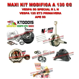 KIT MODIFICA VESPA 125 ET3 CILINDRO 130 DR ALBERO MOTORE CAMPANA CARBURATORE 19