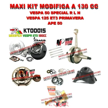 KIT MODIFICA VESPA 125 ET3 CILINDRO 130 DR ALBERO MOTORE CAMPANA CARBURATORE 19
