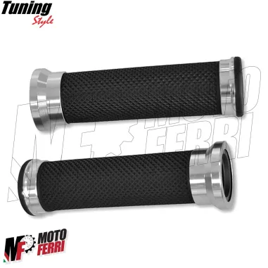 MF4557 - Coppia Manopole Gomma Nero / Alluminio Spazzolato Universale Scooter