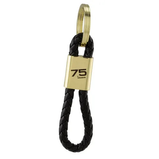 MF458X - Portachiavi Cuoio / Oro Originale Piaggio Vespa 75 Anniverssario