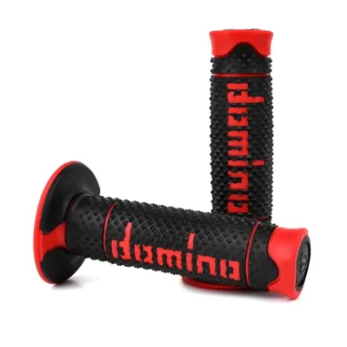 MF2520 Manopole Domino A260 Rosso / Nero Soft Grips Universali Moto Cross Enduro