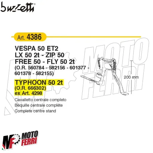 MF4702 - Cavalletto Centrale Buzzetti per Piaggio Zip Typhoon Vespa ET2 LX 50 2T