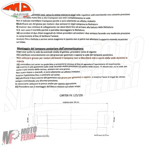 MF4721 Silent Block Supporto Motore Ammortizzatore MD Soft Vespa PX 125 150