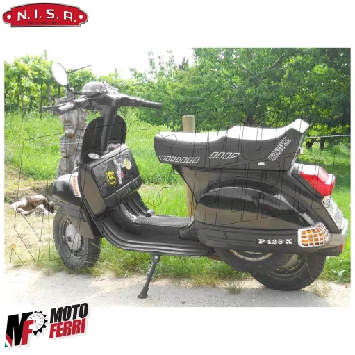 Sella nera Camel Special Sport Vespa PX 125 150 200 PE con Serratura in Pelle