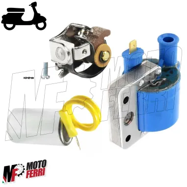 Condensatore + Bobina Esterna + Punte Puntine Platinate Vespa 50 Special R L N