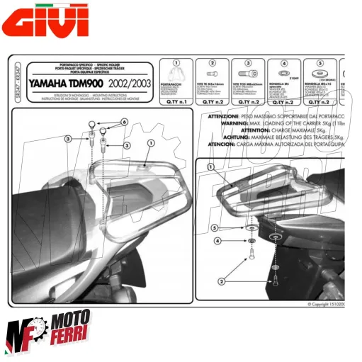 MF4867 - Piastra Portapacchi Givi SR347 per Yamaha TDM 900 dal 2002 al 2003