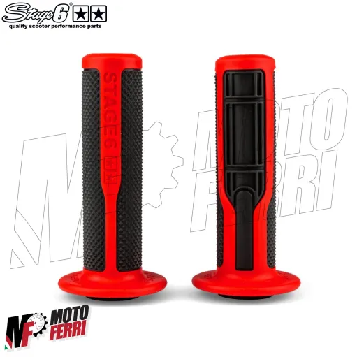 MF5035 Manopole Stage6 Ultimate Grips Grip Nero Rosso Universali Scooter Pitbike