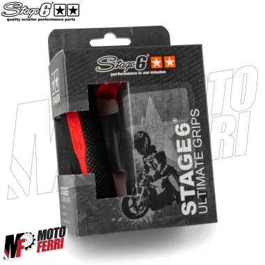 MF5035 Manopole Stage6 Ultimate Grips Grip Nero Rosso Universali Scooter Pitbike