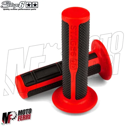 MF5035 Manopole Stage6 Ultimate Grips Grip Nero Rosso Universali Scooter Pitbike