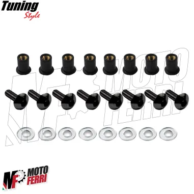 MF5042 Kit 8 Viti + Gommini Neri per Parabrezza Spoiler Cupolino Moto Scooter