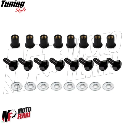 MF5042 Kit 8 Viti + Gommini Neri per Parabrezza Spoiler Cupolino Moto Scooter