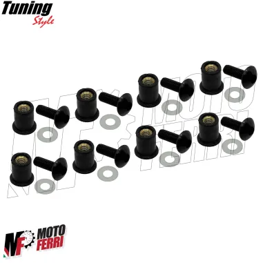 MF5042 Kit 8 Viti + Gommini Neri per Parabrezza Spoiler Cupolino Moto Scooter