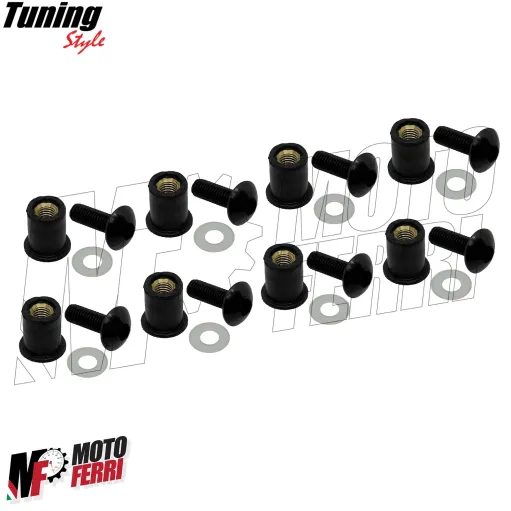 MF5042 Kit 8 Viti + Gommini Neri per Parabrezza Spoiler Cupolino Moto Scooter