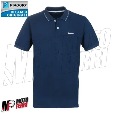 MF5108 Polo Blu Originale Piaggio Logo Vespa Riflettente Modello Uomo