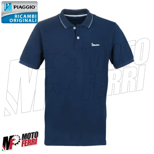 MF5108 Polo Blu Originale Piaggio Logo Vespa Riflettente Modello Uomo