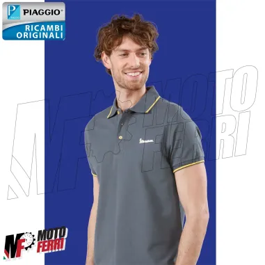 MF5109 Polo Grigio / Giallo Originale Piaggio Logo Vespa Riflettente da Uomo