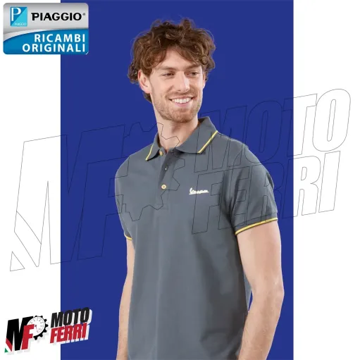 MF5109 Polo Grigio / Giallo Originale Piaggio Logo Vespa Riflettente da Uomo