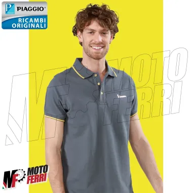 MF5109 Polo Grigio / Giallo Originale Piaggio Logo Vespa Riflettente da Uomo