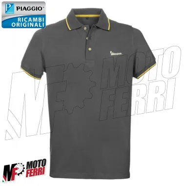 MF5109 Polo Grigio / Giallo Originale Piaggio Logo Vespa Riflettente da Uomo